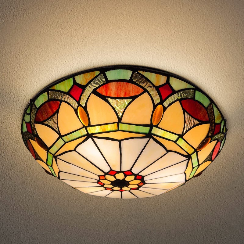 ARTZONE Tiffany Ceiling Lights, Stained Glass Ceiling Light 3-Lights 16 Inch Tiffany Flush Mount Ceiling Light for Bedroom Dining Living Room Entryway Foyer - Image 1